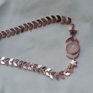 Pura Vida Rose Gold Moon Stars Pink Stone Herringbone Chain Necklace NWOT